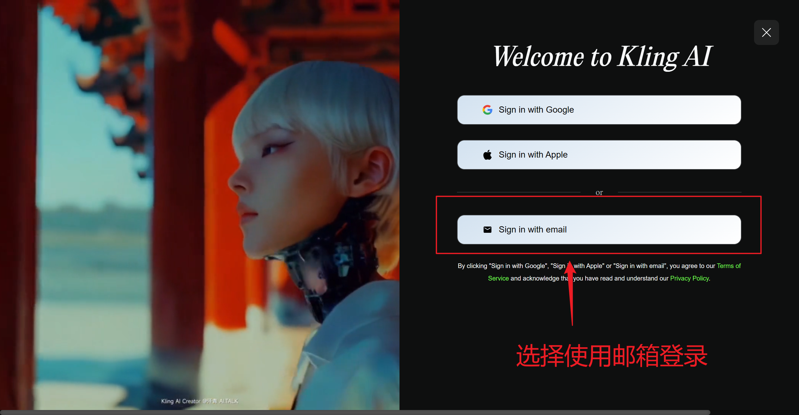 选择使用邮件登录